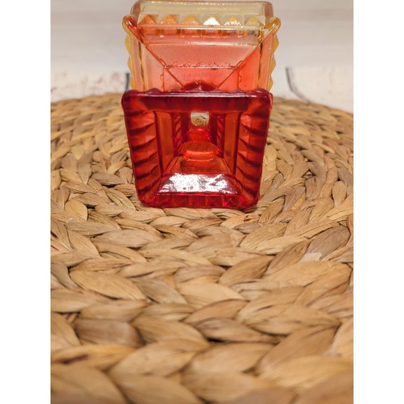 Vintage Jeannette Amberina Art Glass Covered Footed Candy Dish Wedding Box USA - Picture 6 of 7